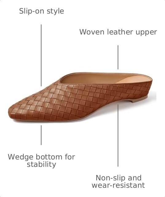 Image of Woven Mules for Women Slip on Comfortabke Metallic Slides Ladies Trendy Square Toe Hidden Wedge Mules