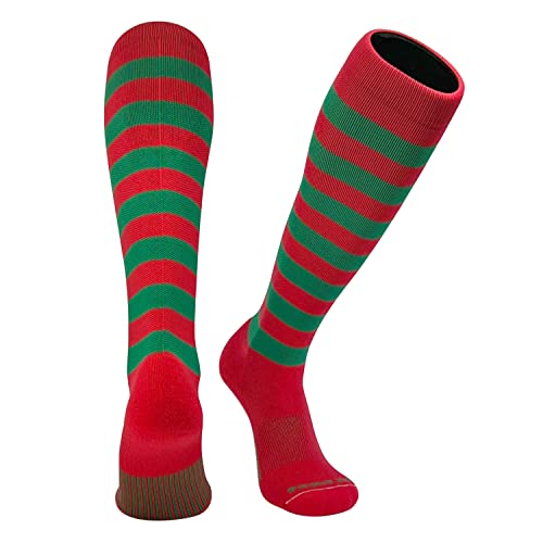 Mk Socks Baseball Softball Candy Cane Stripes Christmas Knee high Socks - Red Green (S)