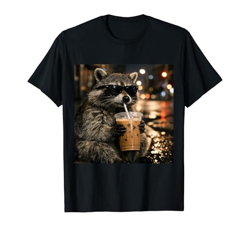 Raccoon Drinking Iced Coffee Funny Animal Meme Men Women T�V���c