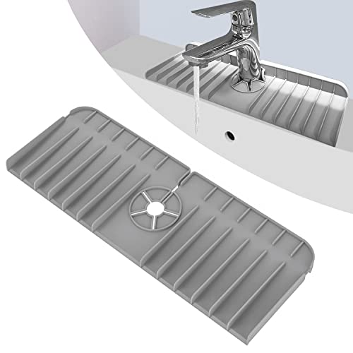Silikonabflussmatte für Die Küchenarmatur, Spülbeckenspritzschutz, Faltbare Abflussmatte für Die Armatur. Hält Arbeitsplatten trocken, geeignet für Küchen und Bäder(Grau) Cover