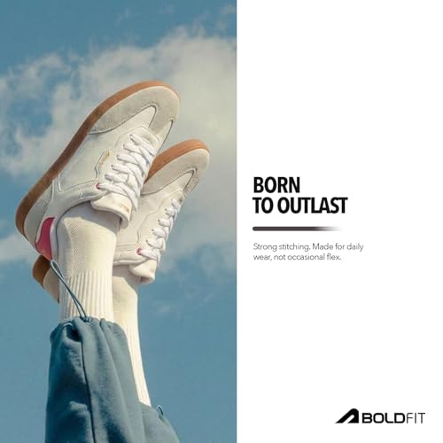 Image of Boldfit Sneakers for Woman Faux Leather Casual Shoes with Soft Cushion Insole, Lace-Up Eveyday Wear Footwear Women Sneakers Shoes Klunys Elite