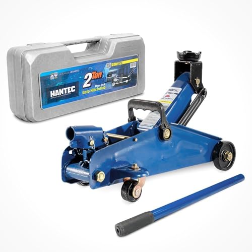 Hantec - Gato Hidráulico para Coche HNTGP4 2 Toneladas - Gato de Patín para Auto, Altura Máxima 23 Centímetros, Válvula de Seguridad y Palanca...