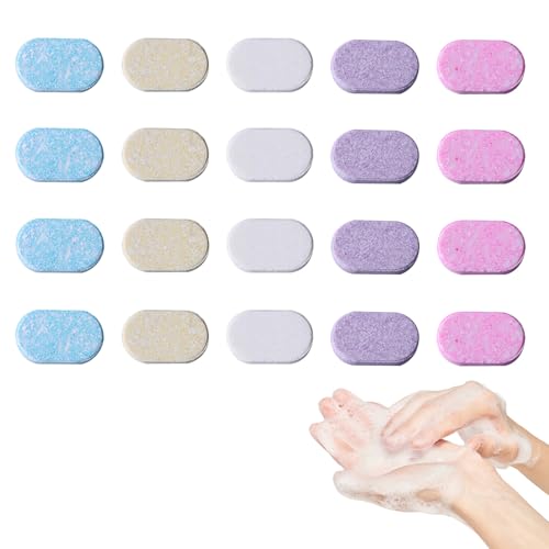 Qtksceadlnce 20 PCS Hand Soap Refill Tablets Eco-Friendly Sustainable Foaming Hand Wash Refill Foam Soap Handwash Effervescent Tablets Variety Fragrance Pack for Bathroom Kitchen Office Gym 5 Scent