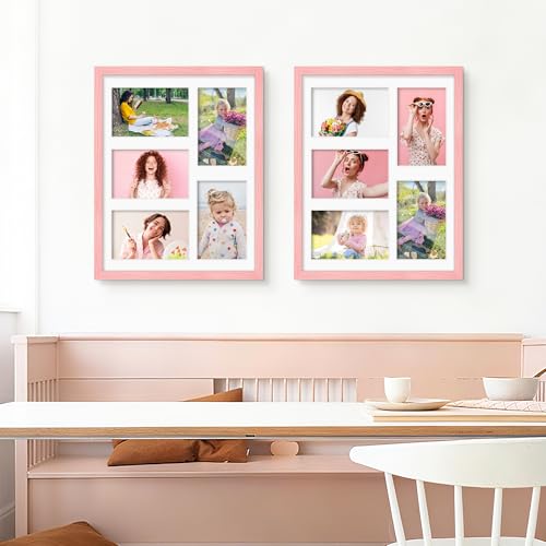 Image of DUENPY 11x14 Collage Picture Frame 4x6 Collage Picture Frame Displays Five 4x6 inch Photos or 11x14 (Without Mat) Wall Decor Wall Hanging or Tabletop Pink