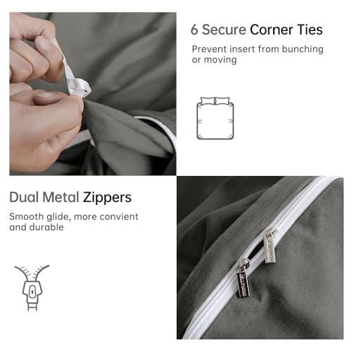 Image of JELLYMONI Gray Duvet Cover Full Size - 100% Washed Cotton Linen Like Textured Comforter Cover, 3 Pieces Breathable Soft Bedding Set with Zipper Closure (Dark Gray, Full 80 inchx90 inch)