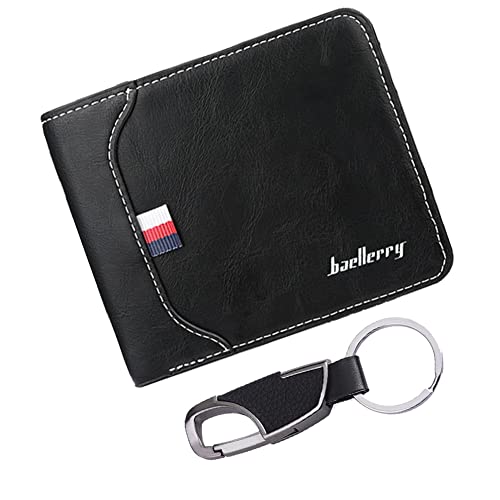 Lista de Pantalones Economicos para Caballero del mes. 44 Orumlio Carteras para Hombres PU Cuero de Piel/Billetera Tarjetero Minimalista para Hombre Multiusos Men's Wallet con Llavero (Negro)