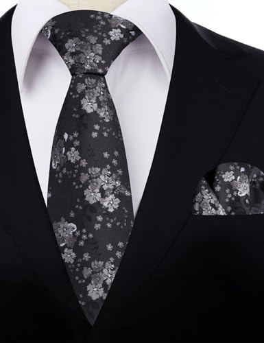 Image of Alizeal Mens 3.15inches Delicate Floral Tie with Small Flower Printed Handkerchief Set