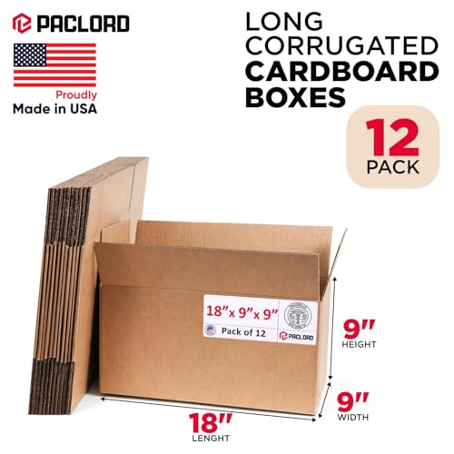 Image of Long Cardboard Boxes 18 inchL x 9 inchW x 9 inchH (Pack of 12) - USA-Made Packing Boxes for Moving, Shipping, or Storage - USPS, UPS, FedEx Approved - Professional Packing Supplies for Moving