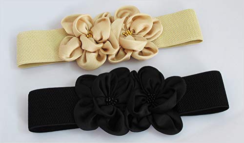 Women's Very Soft Waist Belt Rose Double-Flower Elastic Cinch Wide Stretch Corset for Belt Wedding Dress4