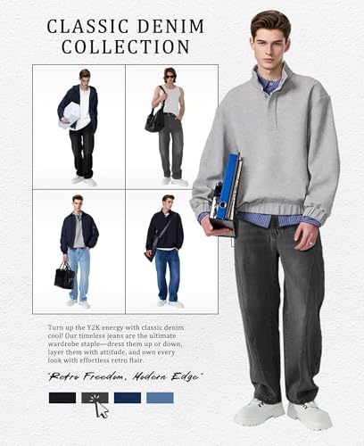 Susclude Mens Baggy Jeans Relaxed Fit Stretch Jeans Y2k Wide Leg Casual Denim Pants Vintage Jeans for Men Streetwear 20254