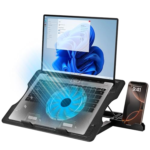 WEETOTUNG Laptop Cooling Pad Stand for Gaming - Quiet Fan Height Adjustable Stand with USB Interfaces Charging and Cooler Power Charging Port - Turbofan for Gaming Notebook and Office Laptops