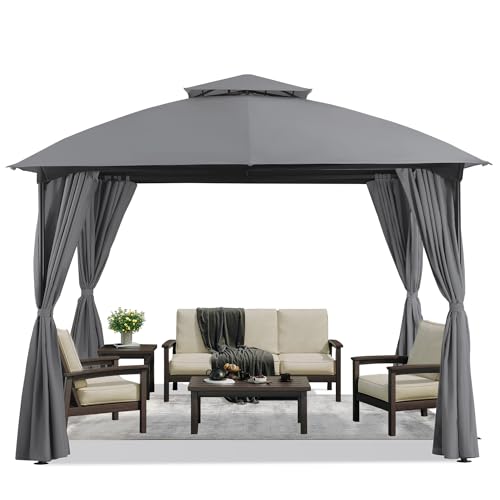 LAUSAINT HOME Patio Arc Gazebo Outdoor Canopy Tent 10’x10′, Party Tent Shelter with Curtains & Expansion Bolts and Wind-Resistant Ropes for Patios, Garden, Backyard and Lawn, Grey