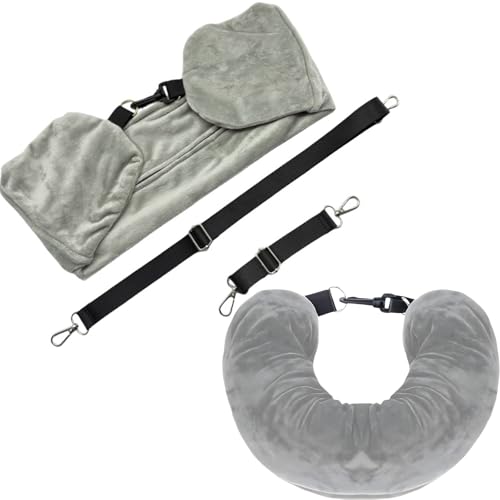 YcsRnn Stuffable Neck Pillow For Travel, With Travel Neck Pillows With Adjustable Straps, Soft Neck Pillow Fillable Go Travel For Essentials Extra Luggage (1, Grey)