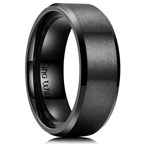 King Will Men’s 8mm Black Titanium Wedding Ring Matte Finish Beveled Polished Edge 11