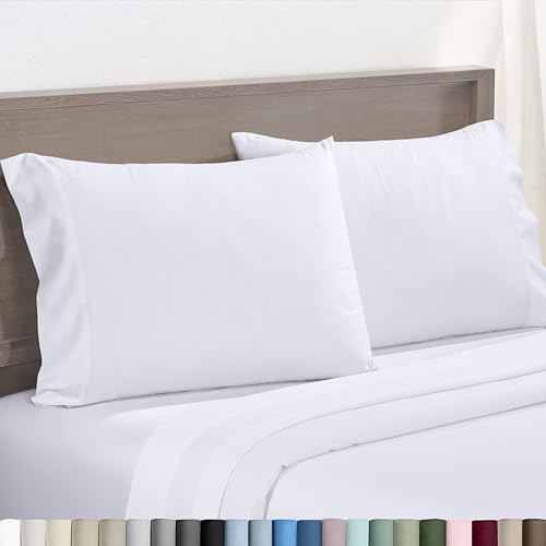 CALIFORNIA DESIGN DEN Luxuriously Soft Hotel Quality 600 Thread Count, 100% Cotton Set of 2 Cases, Crisp & Cool White Standard Pillow Cases Fits Standard & Queen Pillows (Bright White)