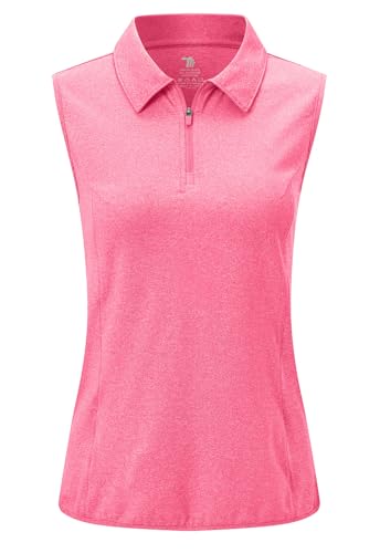 YSENTO Womens Polo Shirts 1/4 Zip Up Sleeveless Golf Tennis Sports Tank Tops UPF 50+ Summer Work Shirts(Rose,L)