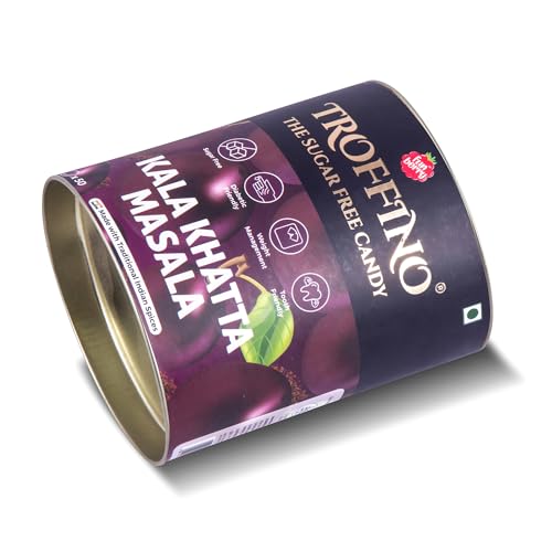 Image of TROFFINO Sugar Free Indian Spices Kala Khatta Masala Candy Jar (50 Candies) - Mouth Watering Hard Candies, Gluten-Free - Pack of 1