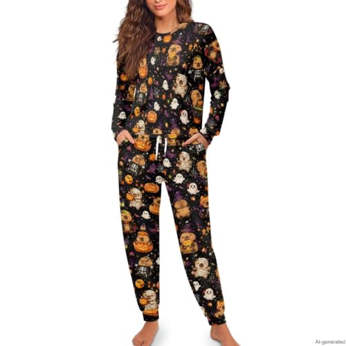 Image of Women's 2 Piece Printed Pajama Set Long Sleeve Sleepwear Set with Long Pants Casual Lounge Sets with Pocket