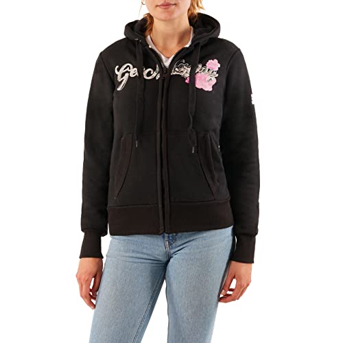 GEO NORWAY GELPHINE Lady - Sweat Femme Capuche Et Poches Kangourou - Sweatshirt Femmes Grande Manche - Pull Casual Manches Longues Chaud Hiver Été - Hoodie Veste Tops Sport (Noir M) Taille 2 Cover