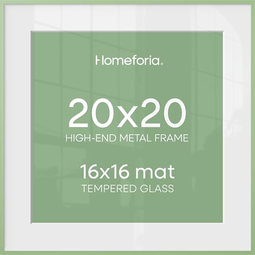 Image of Homeforia 20x20 Picture Frame Sage Green, High End Metal 20 x 20 Square Poster Frames with Mat 16 x 16 Photo, 20x20 Frame Matted to 16x16 Art, 20by20 Hanging Frames, Tempered Glass, Wall Kit, Set of 2