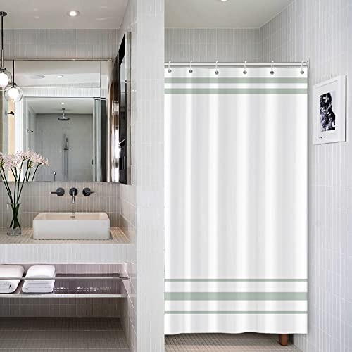 SDOTPMT 90x180cm Green and White Shower Curtain Modern Classic Green Striped Bath Curtain Countryside Farmhouse Minimalism Bathtub Curtain for Bathroom Decor Polyester with Hooks - Image 2