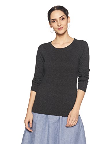 VERO MODA Eleganter Feinstrick Pullover Strukturmuster Rundhals Longsleeve VMCARE Sweater, Farben:Dunkelgrau, Größe:L