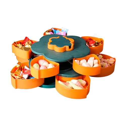 Bandeja de aperitivos – Organizador giratorio de doble capa en forma de flor | Bandeja giratoria para servir y platos – para caramelos, nueces, aperitivos, , picnic en casa