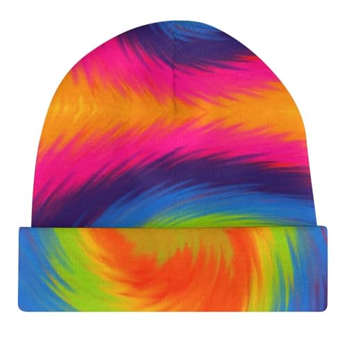 Psychedelic Tie Dye Kids Beanie Hat for for Girls Boys Children Cap Winter Knitted Chemo Cancer Headwear Accessories Gifts Decoration Black4