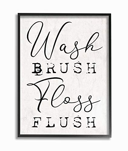 Wash Brush Floss Flush Typography, 11 x 14 Inch Framed Giclée Print