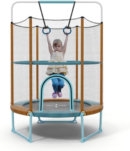 Giantex 60″ Trampoline for Kids, 5 Ft Toddler Trampoline with Net, 85″ Height Mini Trampoline with Detachable Ring and Horizontal Bar, Outdoor Indoor Small Trampoline for Boys Girls Aged 3-6