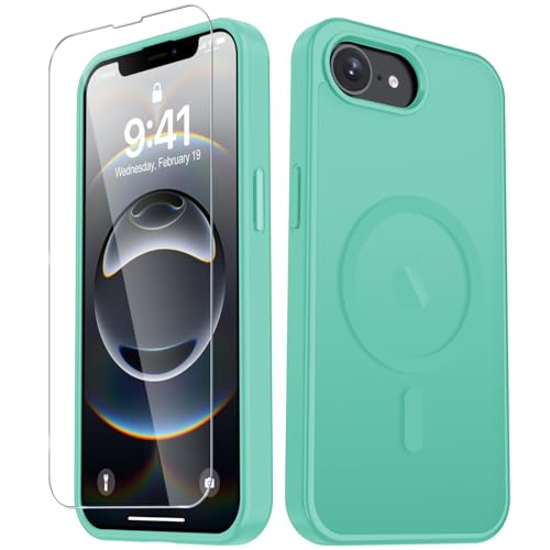 Image of YENAPOON for iPhone 17e Case, iPhone 16e Case, Matte Magnetic Phone Cover [with 1 Screen Protector] [Support for MagSafe] [Shockproof Military Grade Protection] Translucent Frosted Back, Teal