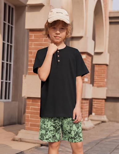 Image of Arshiner Boy's Textured Button Up Shirt and Shorts Set 2 Piece Summer Beach Outfit for 5~12 Years Kids