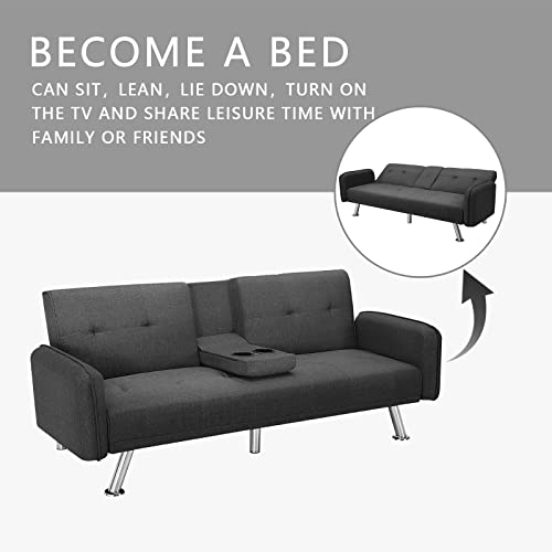 Dklgg Futon Sofa Bed Convertible Sofa Couch, Modern Loveseat Sleeper Futon Couch With 2 Cup Holders, Convertible Folding Sofa Bed Small Couch For Living Room, Bedroom, Apartment Or Dorm #TOP4