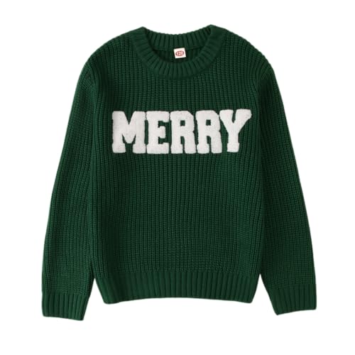 Image of CM C&M WODRO Girl's Merry Sweater Christmas Knit Crewneck Long Sleeve Pullover Cute Holiday Jumper Tops 7-11 Years