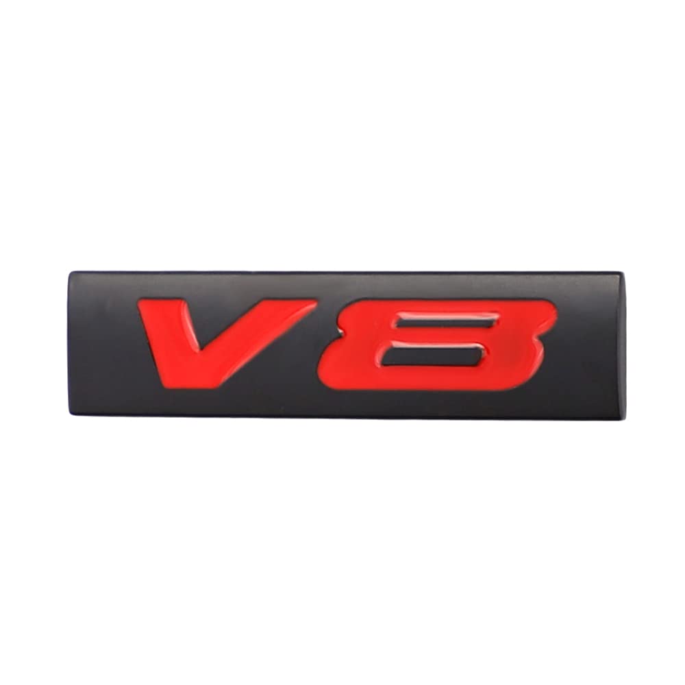 V8 Emblem Car Sticker 3D Chrome Finish Metal V8 Emblem Alloy Car Badge Sticker (Black Red)