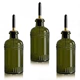 Yiyiring 3 Pack Olive Oil Dispenser 7oz, Olive Green Glass Bottle with Metal Spout and Lid, Elegant Kitchen Small Oil and Vinegar Cruet for Cooking, Salad, Baking