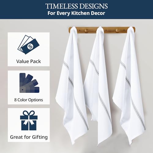 Image of LANE LINEN 100% Cotton Kitchen Towels for Cleaning 12PC - Grey Stripe