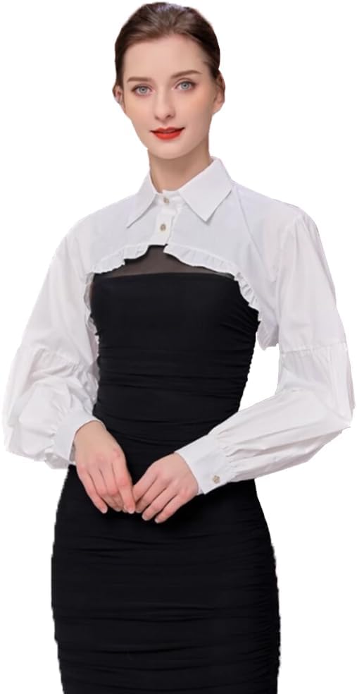 Fake Collar Long Lantern Sleeve Dickey With Flower Embroidery Lace Half Blouse False Collar Shirts