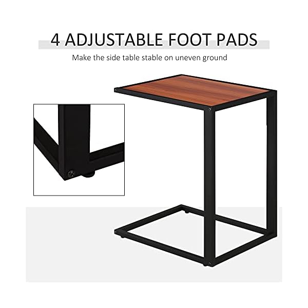 HOMCOM Sofa Snack Wooden Modern Coffee Side Table Laptop Holder C shape Overbed Desk Metal Base Wooden Top - Image 7
