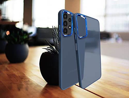 Image of A rtistque Frosted Translucent Back Cover Case for Samsung Galaxy A23 4G / A23 5G | Electroplated Chrome Ring | Raised Camera Edges for Protection | Smooth Sides TPU - Blue