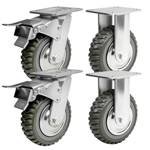 TAIMIKO Lot de 4 Roulette Charge Lourde 150 mm, Capacité de Charge 1000 kg, Roulettes de Transport en Caoutchouc Rotatives à 360°, 2 Roulette Pivotante Avec...