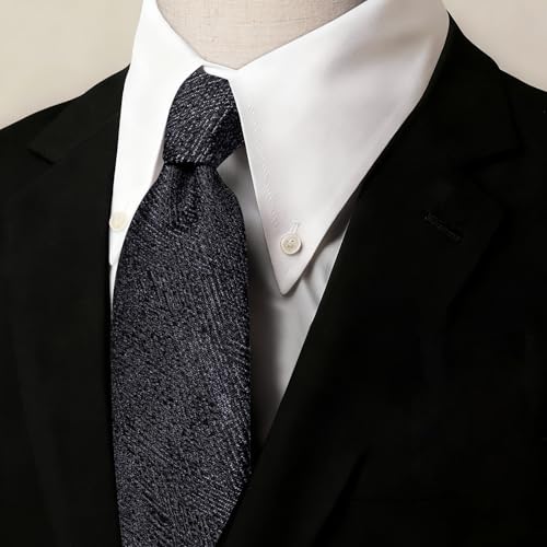 Image of Barry.Wang Skinny Ties for Men Cashmere Wool Blend Necktie with Tie Clip | Tie and Tie Clip Set, Cashmere Wool Blend, Textured Woven Stripe, 2.76 x 63 Inches, Extra Long Slim, Wedding Work Winter