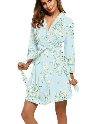Image of HOTOUCH Womens Robe Lightweight Short Knit Bathrobe Soft Ladies Sleepwear with Pockets