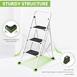 3 Step Ladder, SPIEEK Folding Step Stool with Wide Anti-Slip Pedal, 330lbs Capacity Portable Lightweight Ladders for Home Kitchen Outdoor, White