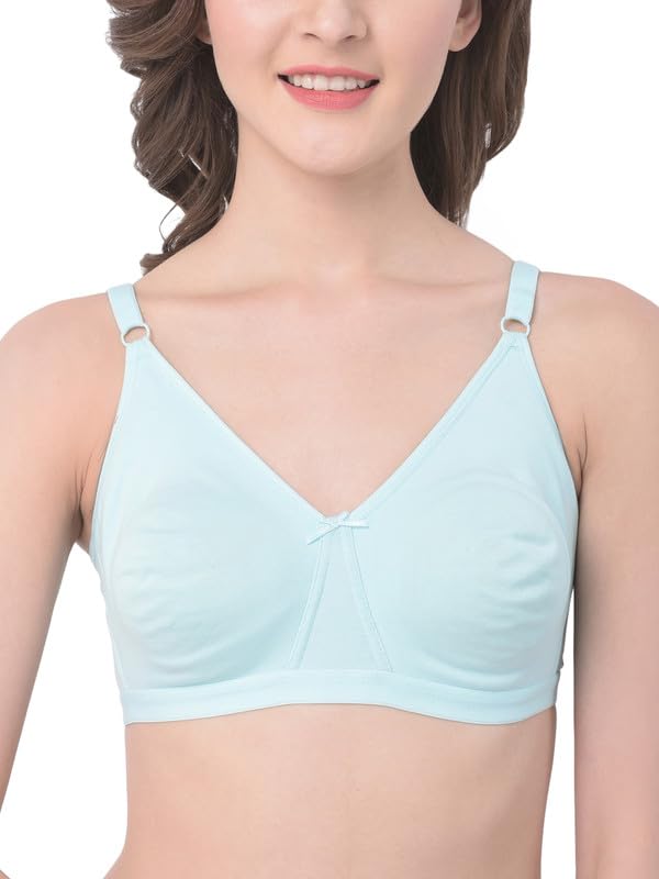 Image of Clovia Women's Cotton Solid Non-Padded Full Cup Wire Free T-Shirt Bra - Blue