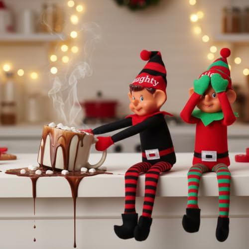 Toyland® Elves with Attitude Doppelpack Plüschelfen - 35 cm (14 Zoll) - Unartige und Nette Elfen - Das Ultimative Festtagsduo - Strickmütze… – Ansicht 3