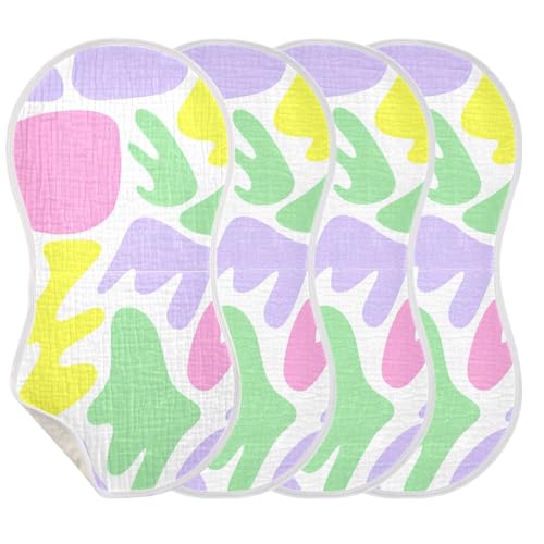 Abstract Pattern Muslin Burp Cloths 22x11 Inch - 4-Layer Organic Cotton & TPU Waterproof Lining, Absorbent Baby Bibs for Boys/Girls with Hanging Loop3