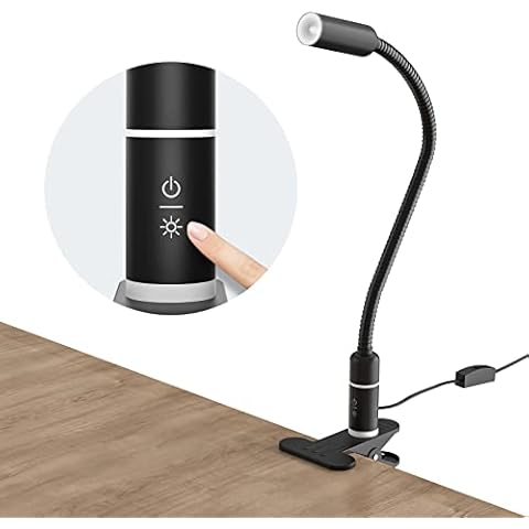 OYU Desk Lamp, Clip On Lamp, 650LM and 3-Level Brightness, Eye-Care Reading Light for Bedside BedHead/ Desk/ Painting/ Handwork/ Lathes, Touch Control LED Light with 360° Flexible Gooseneck Cover