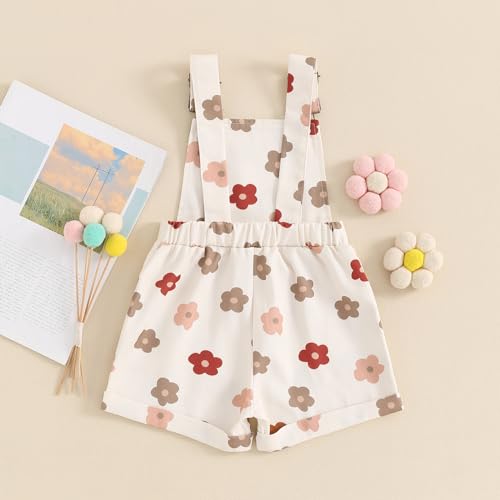 Image of Ayalinggo Toddler Baby Girl Sunflower Print Overalls Shorts with Pocket Suspender Trousers Cute Summer Clothing Outfit