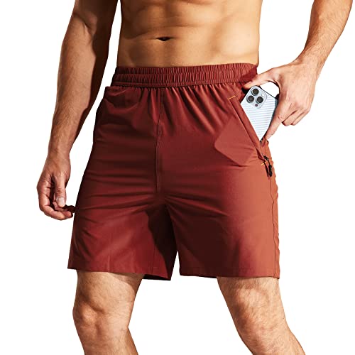 Image of MIER Men's Quick Dry Running Shorts with Zipper Pocket Elastic Waist Athletic Workout Exercise Shorts